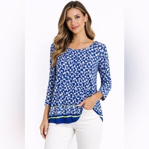 Chico's Blue and White 3/4 Sleeve Blouse
